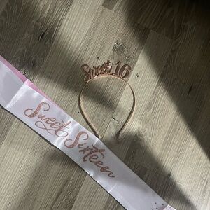 Sweet 16 Rose Gold Tiara and Sash Set